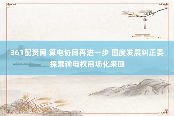 361配资网 算电协同再进一步 国度发展纠正委探索输电权商场化来回